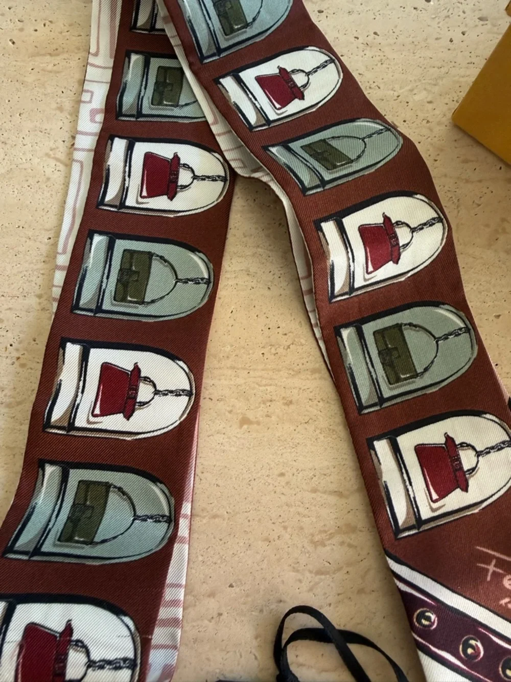 NWT FENDI Silk Scarf Reversible Foulard Bag Print & Logo - Picture 6 of 8